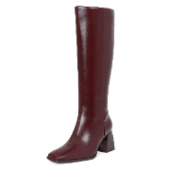Faux Leather Knee High Boots with Square Toe and Block Heel